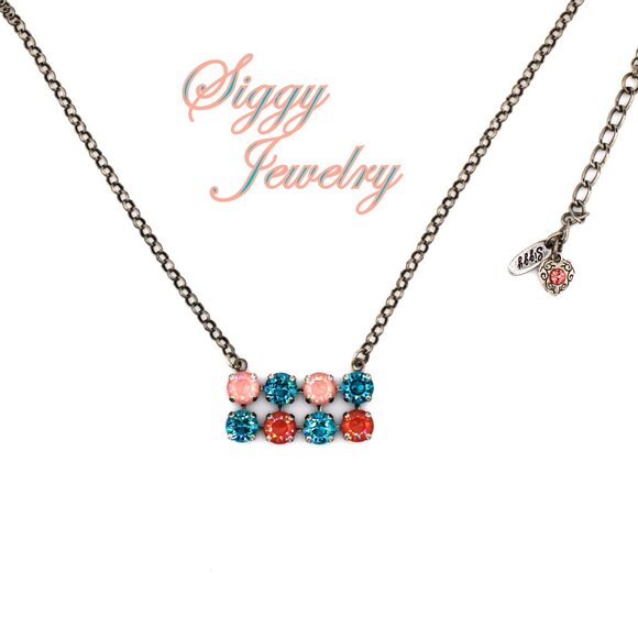 Coral Breeze Centerpiece Necklace, Genuine Austrian Crystals in Corals and Teal - Picture 3 of 7